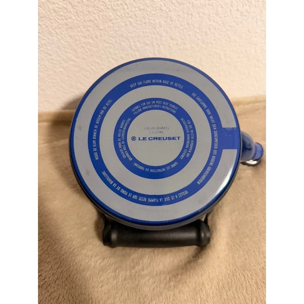 Le Creuset Demi Tea Kettle Cobalt Blue Enamel on Steel 1.25 Qt Stovetop Whistle